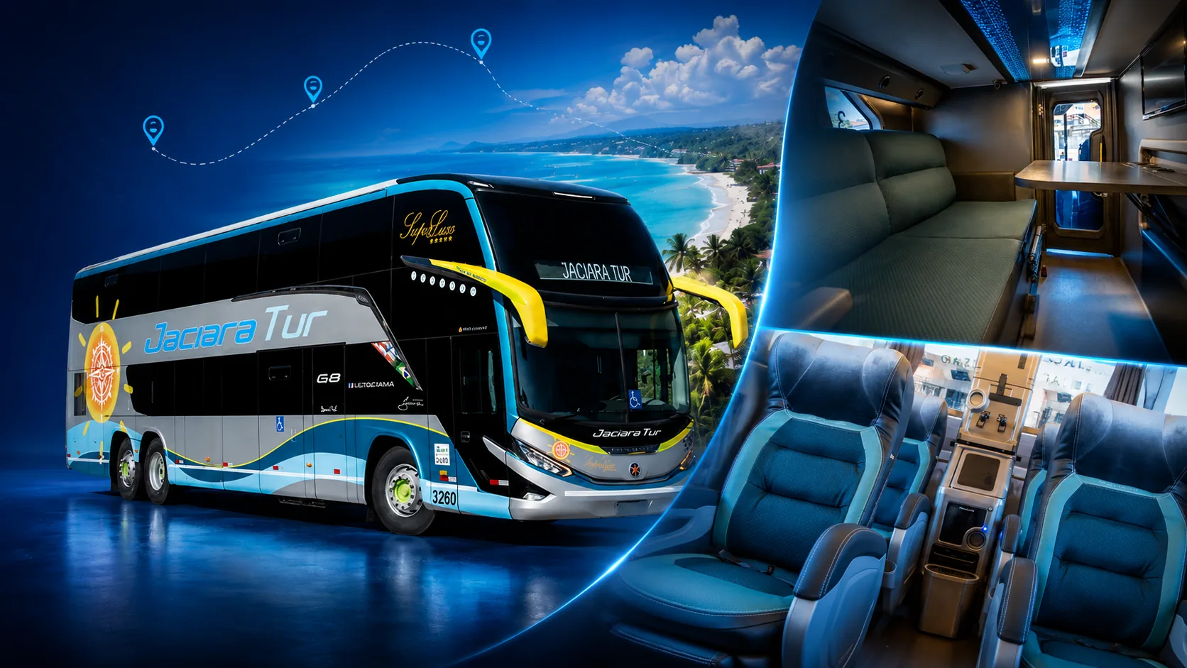 Ônibus e interior da Jaciara Tur
